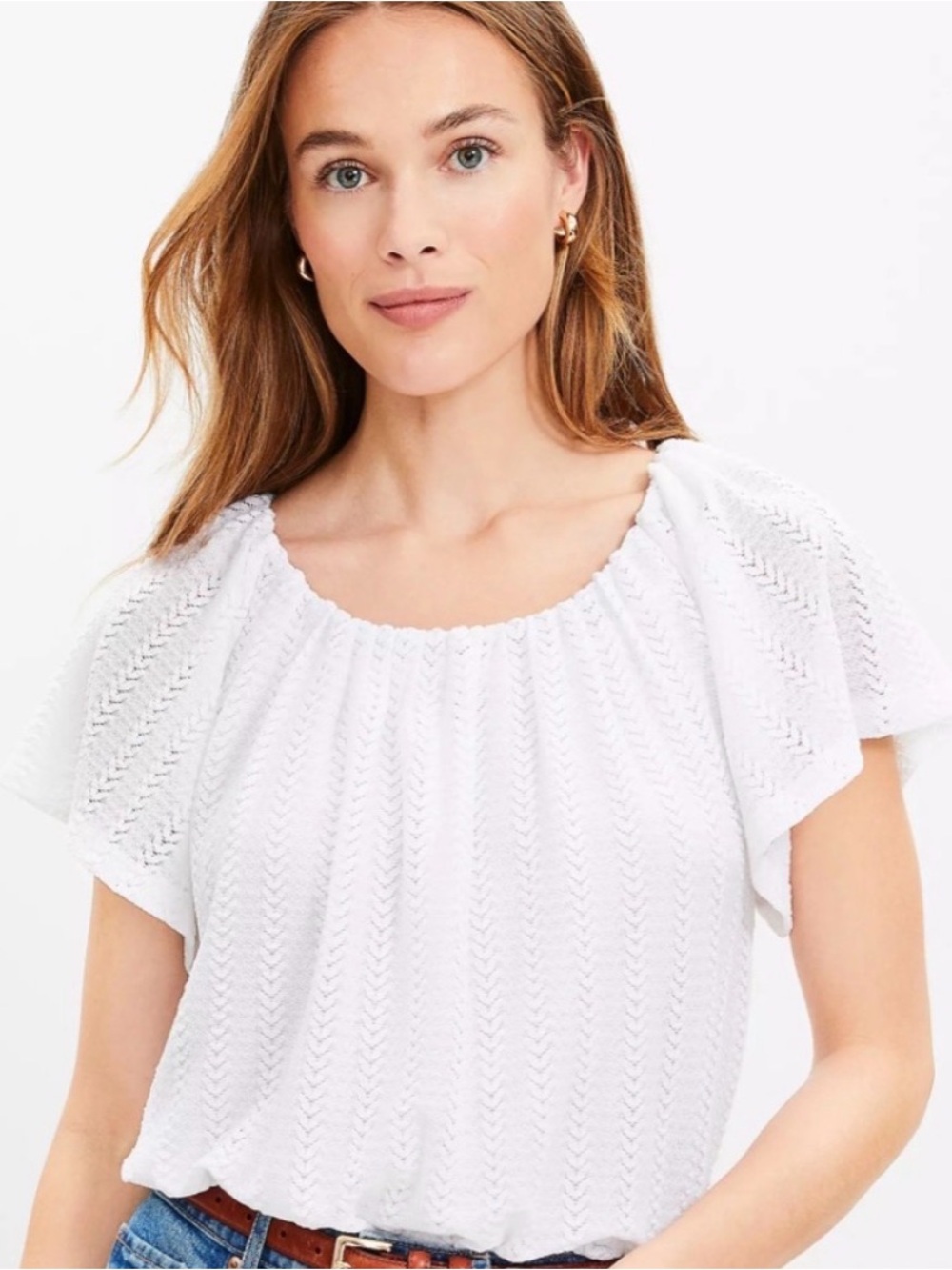 LOFT White Eyelet Peasant Blouse